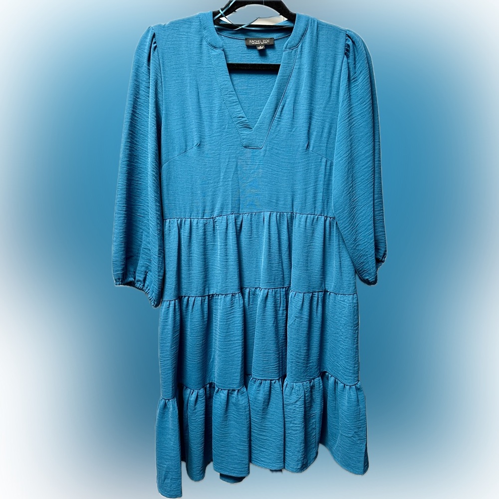 Rachel Zoe Small Teal crepe fabric v-neck 3/4 sleeve dress